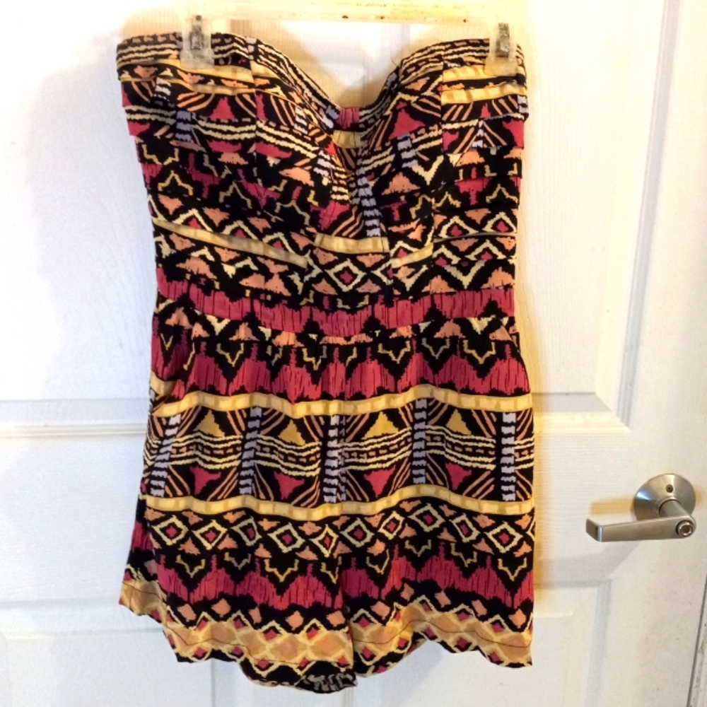 Charlie Jade 100%Silk Boho Strapless Romper M Boho Sexy Beachy Summer